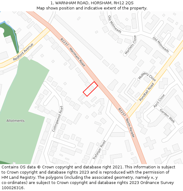 1, WARNHAM ROAD, HORSHAM, RH12 2QS: Location map and indicative extent of plot