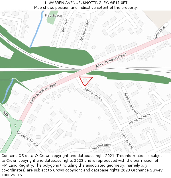 1, WARREN AVENUE, KNOTTINGLEY, WF11 0ET: Location map and indicative extent of plot