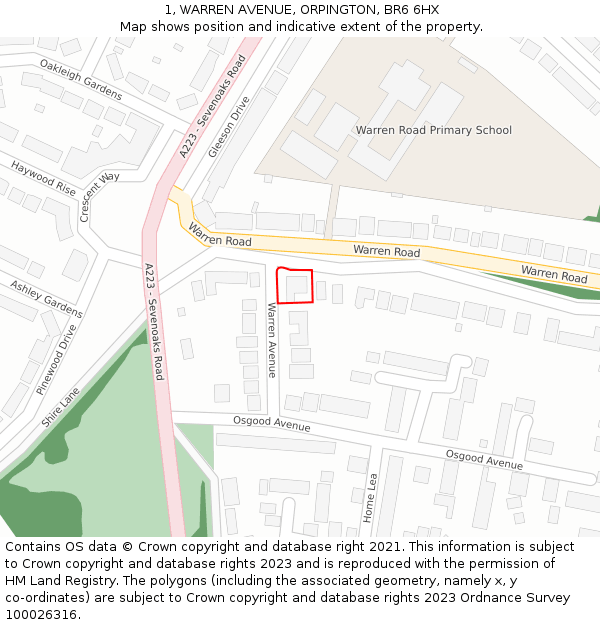 1, WARREN AVENUE, ORPINGTON, BR6 6HX: Location map and indicative extent of plot