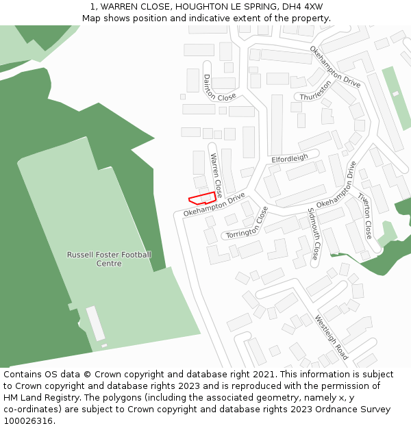 1, WARREN CLOSE, HOUGHTON LE SPRING, DH4 4XW: Location map and indicative extent of plot