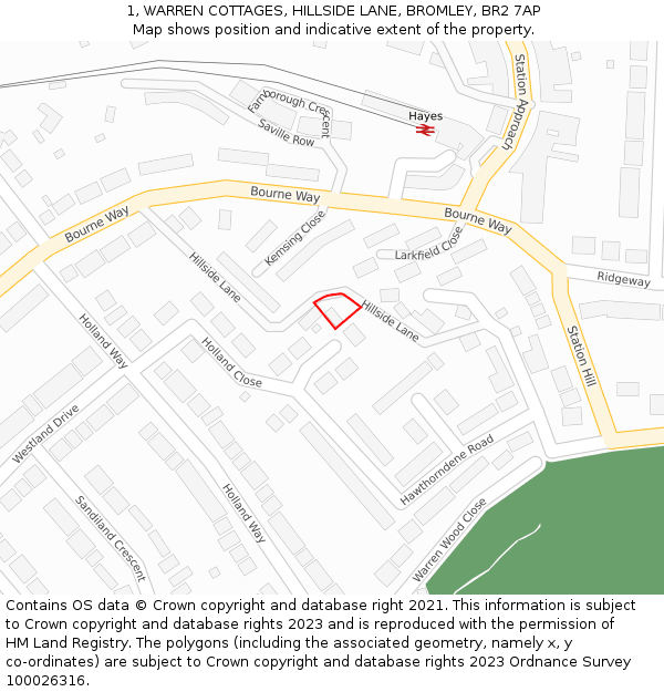 1, WARREN COTTAGES, HILLSIDE LANE, BROMLEY, BR2 7AP: Location map and indicative extent of plot