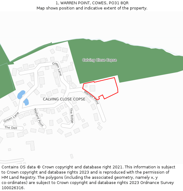 1, WARREN POINT, COWES, PO31 8QR: Location map and indicative extent of plot