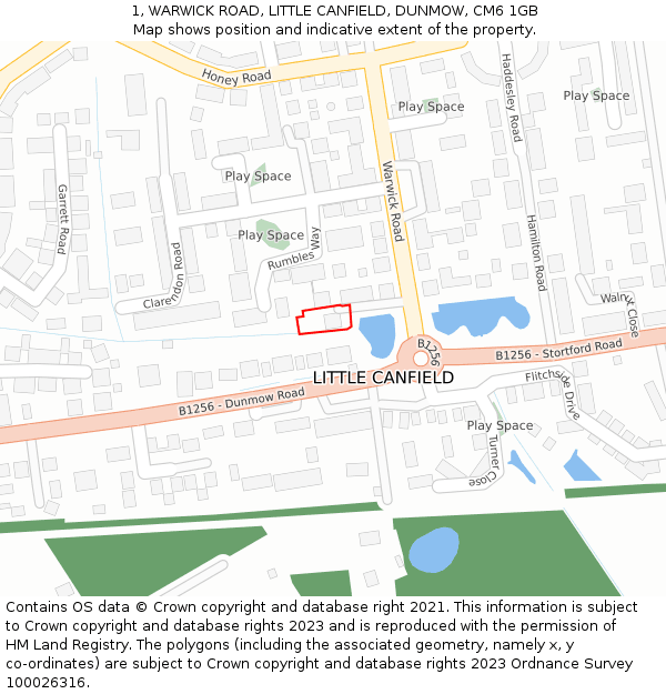 1, WARWICK ROAD, LITTLE CANFIELD, DUNMOW, CM6 1GB: Location map and indicative extent of plot