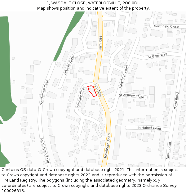 1, WASDALE CLOSE, WATERLOOVILLE, PO8 0DU: Location map and indicative extent of plot