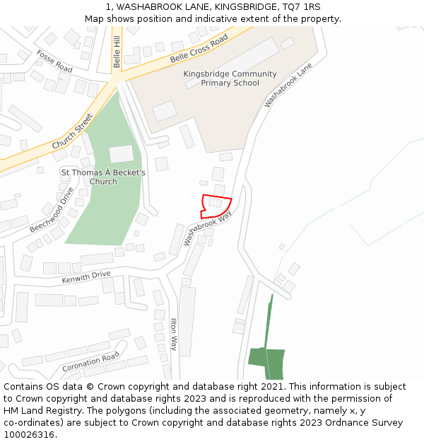 1, WASHABROOK LANE, KINGSBRIDGE, TQ7 1RS: Location map and indicative extent of plot