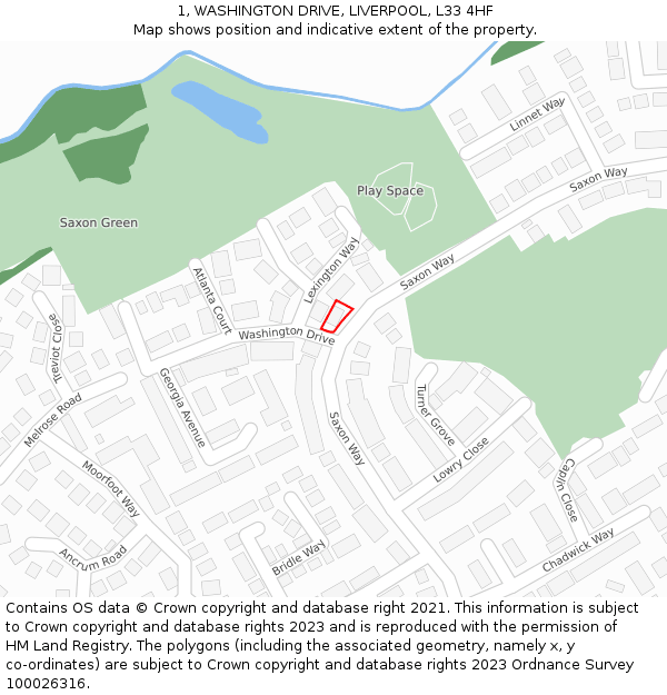 1, WASHINGTON DRIVE, LIVERPOOL, L33 4HF: Location map and indicative extent of plot