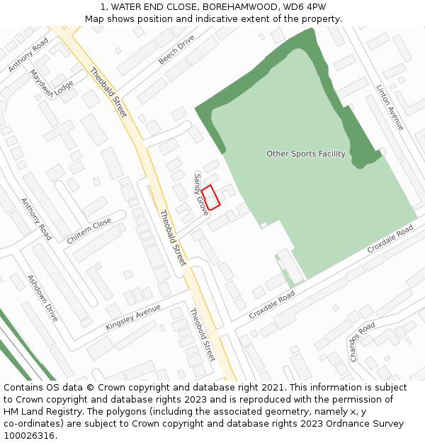 1, WATER END CLOSE, BOREHAMWOOD, WD6 4PW: Location map and indicative extent of plot