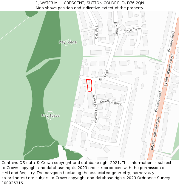 1, WATER MILL CRESCENT, SUTTON COLDFIELD, B76 2QN: Location map and indicative extent of plot