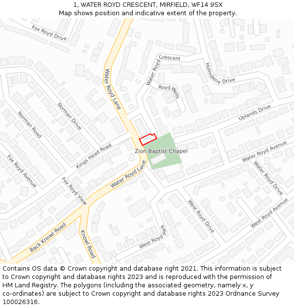 1, WATER ROYD CRESCENT, MIRFIELD, WF14 9SX: Location map and indicative extent of plot