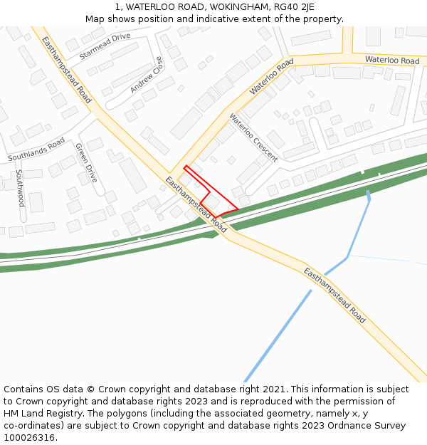 1, WATERLOO ROAD, WOKINGHAM, RG40 2JE: Location map and indicative extent of plot