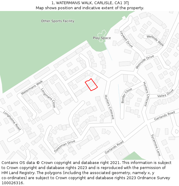 1, WATERMANS WALK, CARLISLE, CA1 3TJ: Location map and indicative extent of plot