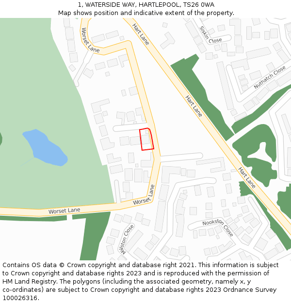 1, WATERSIDE WAY, HARTLEPOOL, TS26 0WA: Location map and indicative extent of plot