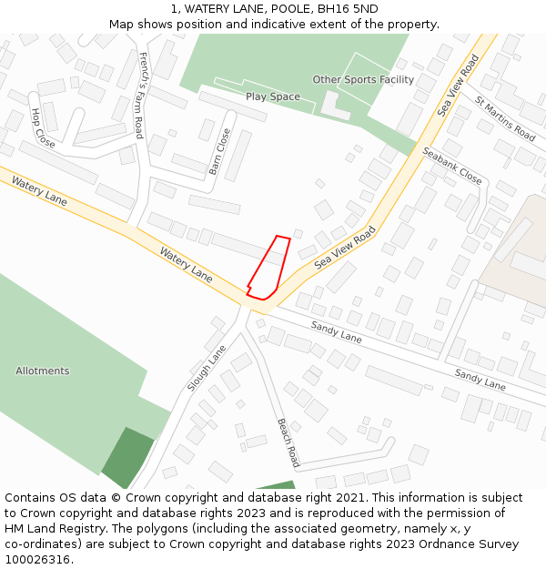 1, WATERY LANE, POOLE, BH16 5ND: Location map and indicative extent of plot