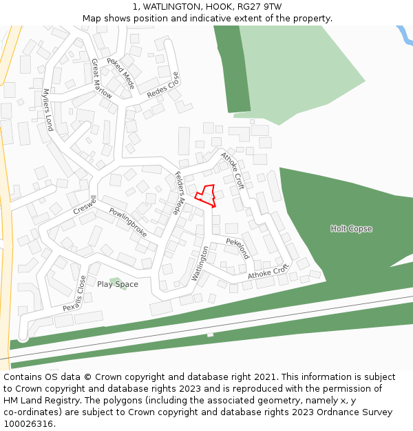 1, WATLINGTON, HOOK, RG27 9TW: Location map and indicative extent of plot