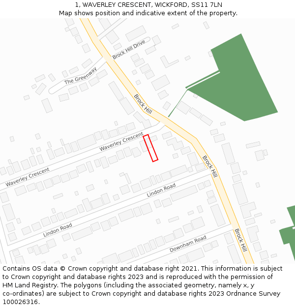 1, WAVERLEY CRESCENT, WICKFORD, SS11 7LN: Location map and indicative extent of plot