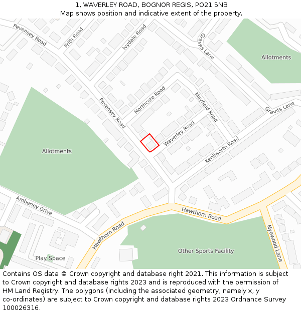 1, WAVERLEY ROAD, BOGNOR REGIS, PO21 5NB: Location map and indicative extent of plot