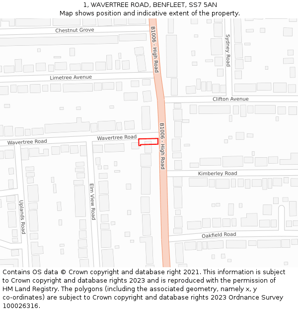 1, WAVERTREE ROAD, BENFLEET, SS7 5AN: Location map and indicative extent of plot