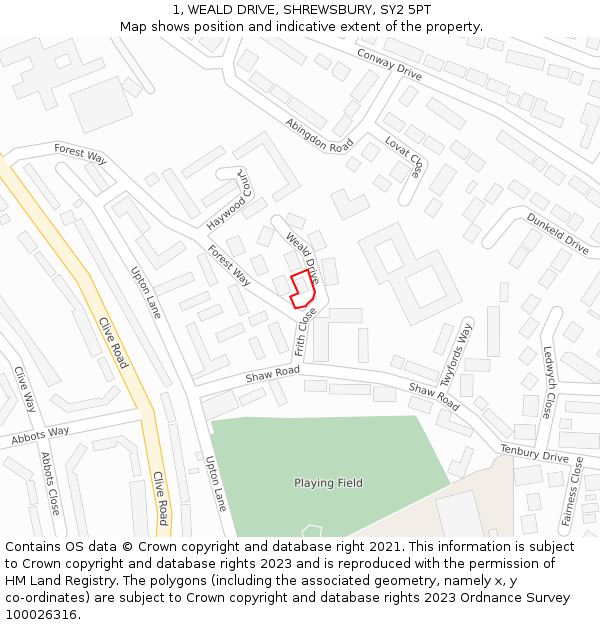 1, WEALD DRIVE, SHREWSBURY, SY2 5PT: Location map and indicative extent of plot