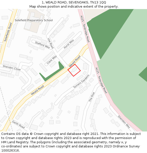 1, WEALD ROAD, SEVENOAKS, TN13 1QQ: Location map and indicative extent of plot