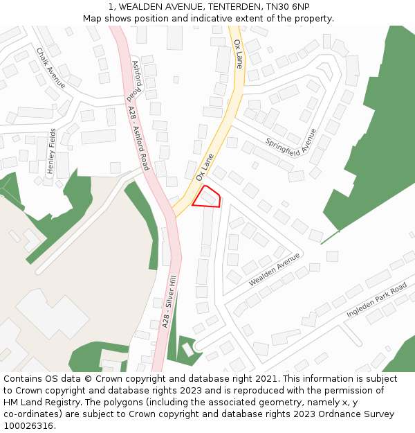 1, WEALDEN AVENUE, TENTERDEN, TN30 6NP: Location map and indicative extent of plot