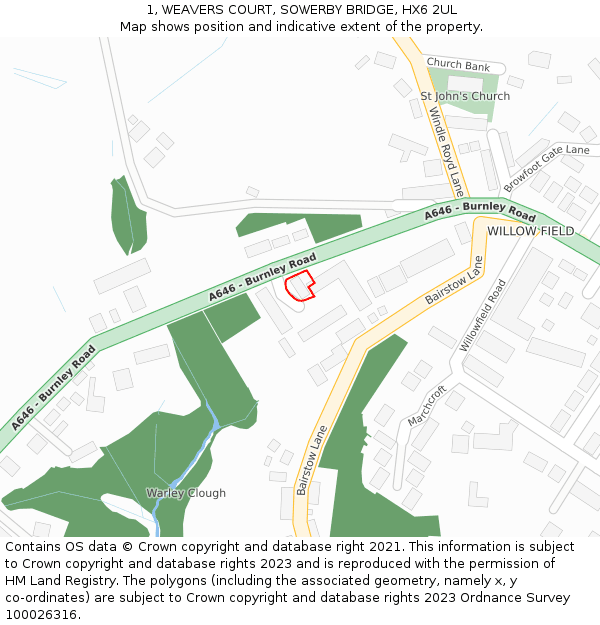 1, WEAVERS COURT, SOWERBY BRIDGE, HX6 2UL: Location map and indicative extent of plot