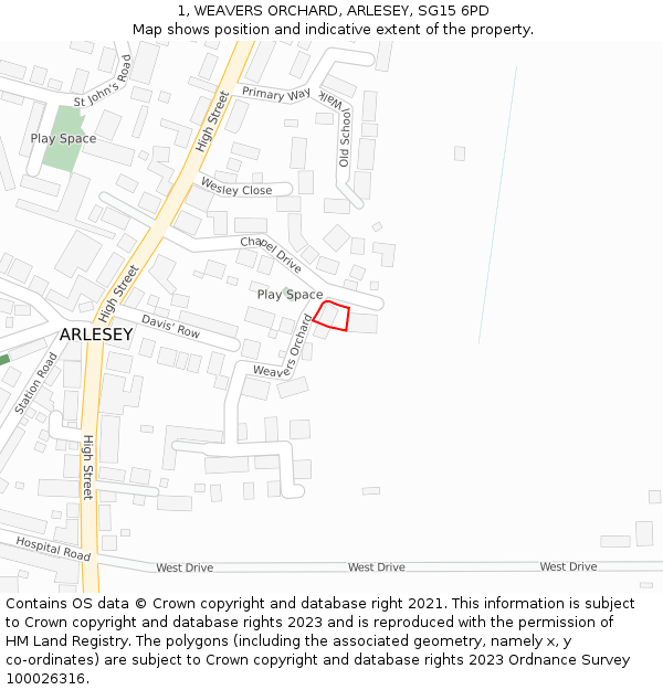 1, WEAVERS ORCHARD, ARLESEY, SG15 6PD: Location map and indicative extent of plot