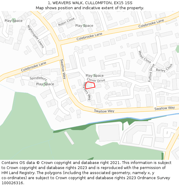 1, WEAVERS WALK, CULLOMPTON, EX15 1SS: Location map and indicative extent of plot