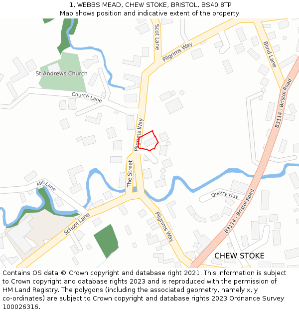 1, WEBBS MEAD, CHEW STOKE, BRISTOL, BS40 8TP: Location map and indicative extent of plot