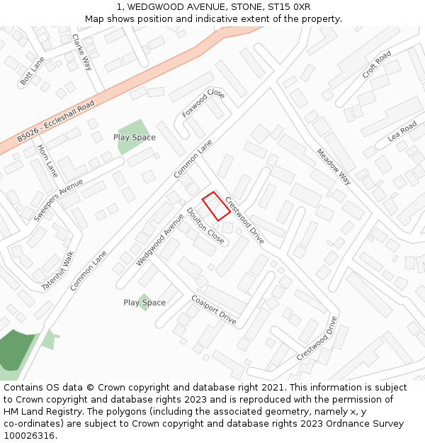 1, WEDGWOOD AVENUE, STONE, ST15 0XR: Location map and indicative extent of plot