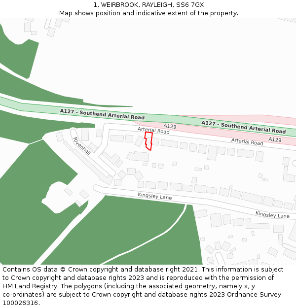 1, WEIRBROOK, RAYLEIGH, SS6 7GX: Location map and indicative extent of plot