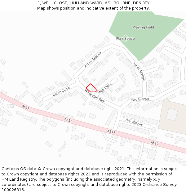 1, WELL CLOSE, HULLAND WARD, ASHBOURNE, DE6 3EY: Location map and indicative extent of plot