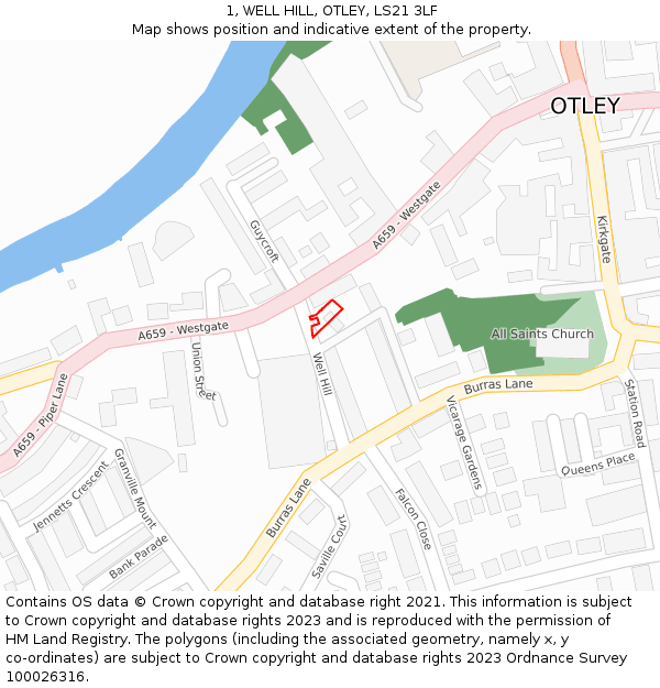 1, WELL HILL, OTLEY, LS21 3LF: Location map and indicative extent of plot