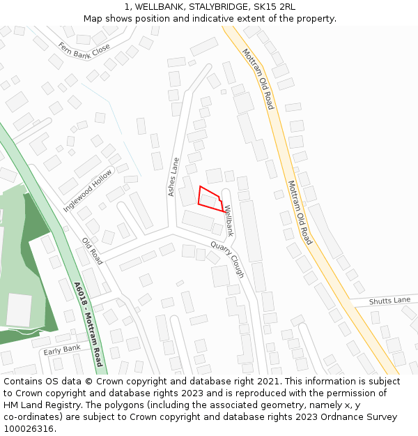 1, WELLBANK, STALYBRIDGE, SK15 2RL: Location map and indicative extent of plot