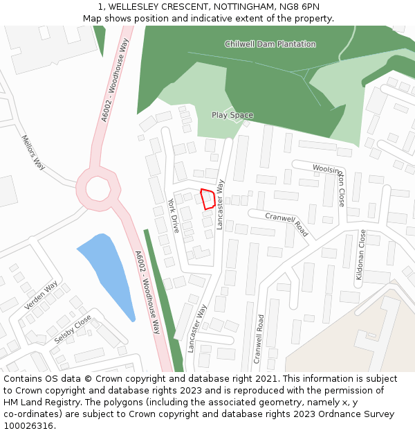 1, WELLESLEY CRESCENT, NOTTINGHAM, NG8 6PN: Location map and indicative extent of plot