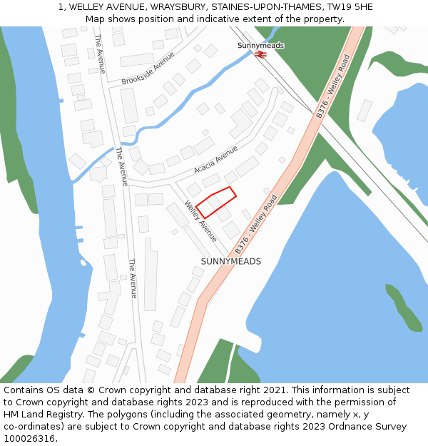 1, WELLEY AVENUE, WRAYSBURY, STAINES-UPON-THAMES, TW19 5HE: Location map and indicative extent of plot