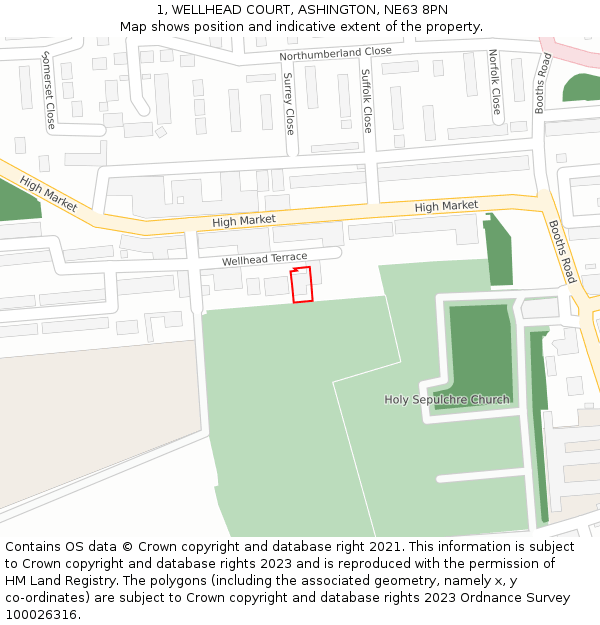 1, WELLHEAD COURT, ASHINGTON, NE63 8PN: Location map and indicative extent of plot