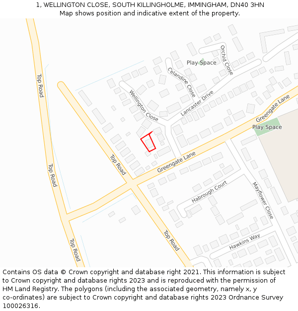 1, WELLINGTON CLOSE, SOUTH KILLINGHOLME, IMMINGHAM, DN40 3HN: Location map and indicative extent of plot