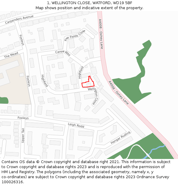 1, WELLINGTON CLOSE, WATFORD, WD19 5BF: Location map and indicative extent of plot