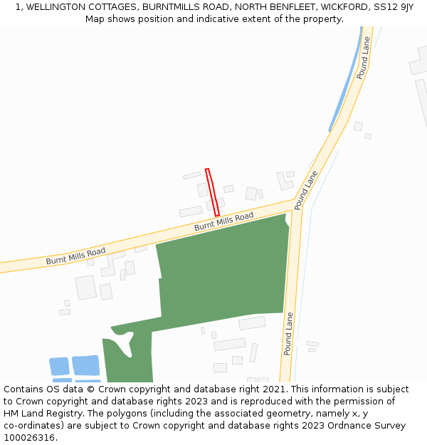 1, WELLINGTON COTTAGES, BURNTMILLS ROAD, NORTH BENFLEET, WICKFORD, SS12 9JY: Location map and indicative extent of plot