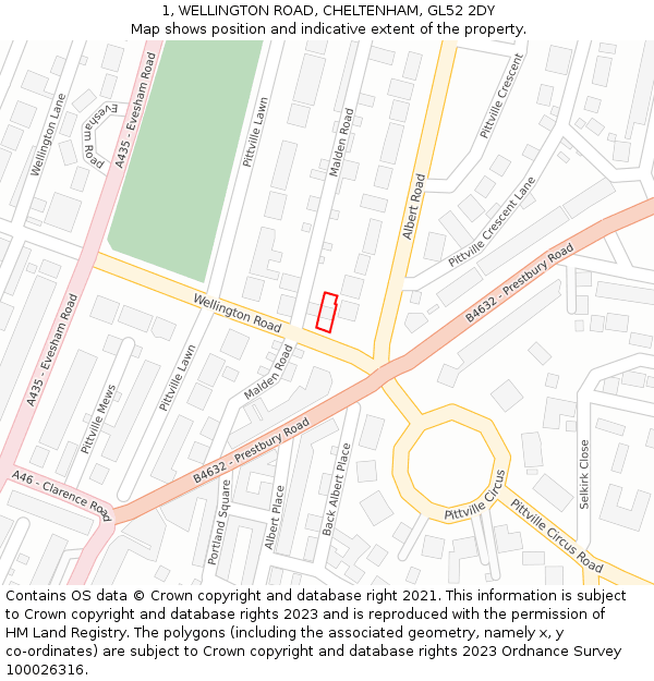 1, WELLINGTON ROAD, CHELTENHAM, GL52 2DY: Location map and indicative extent of plot