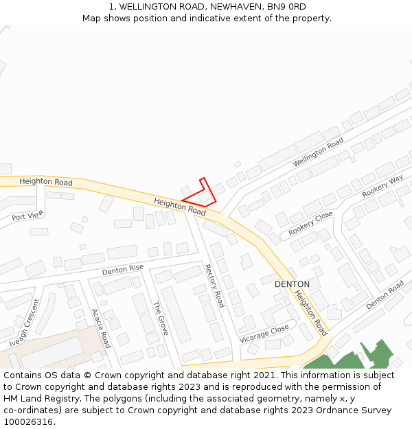 1, WELLINGTON ROAD, NEWHAVEN, BN9 0RD: Location map and indicative extent of plot