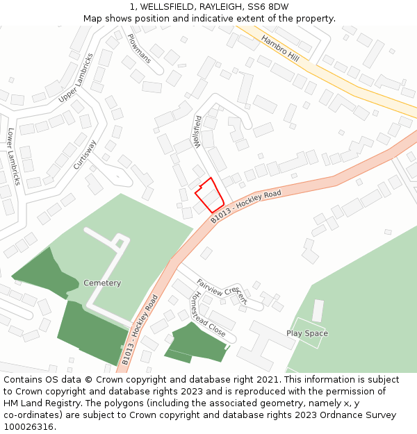 1, WELLSFIELD, RAYLEIGH, SS6 8DW: Location map and indicative extent of plot