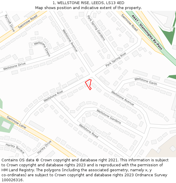 1, WELLSTONE RISE, LEEDS, LS13 4ED: Location map and indicative extent of plot