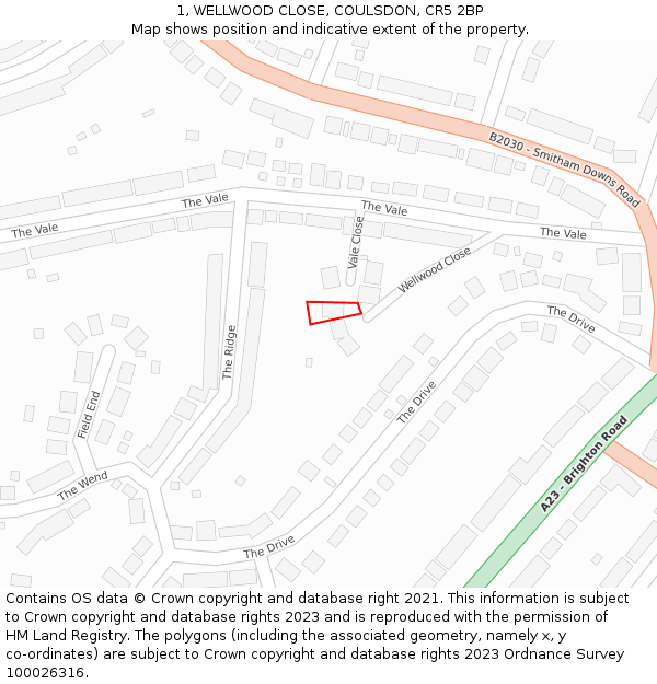 1, WELLWOOD CLOSE, COULSDON, CR5 2BP: Location map and indicative extent of plot