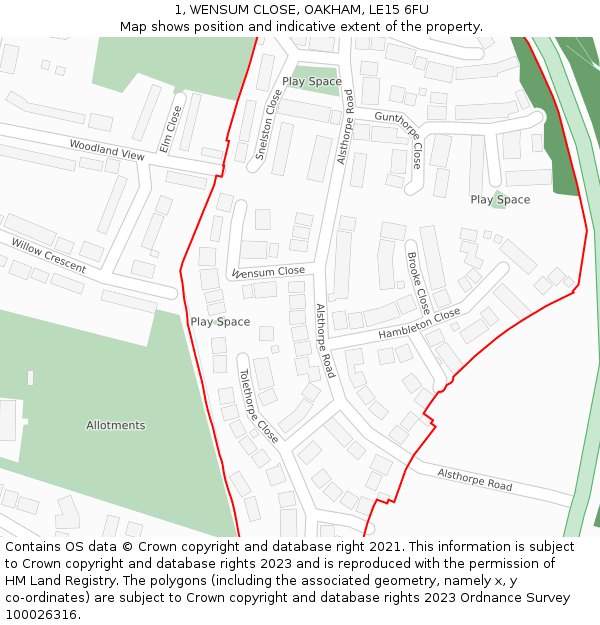 1, WENSUM CLOSE, OAKHAM, LE15 6FU: Location map and indicative extent of plot