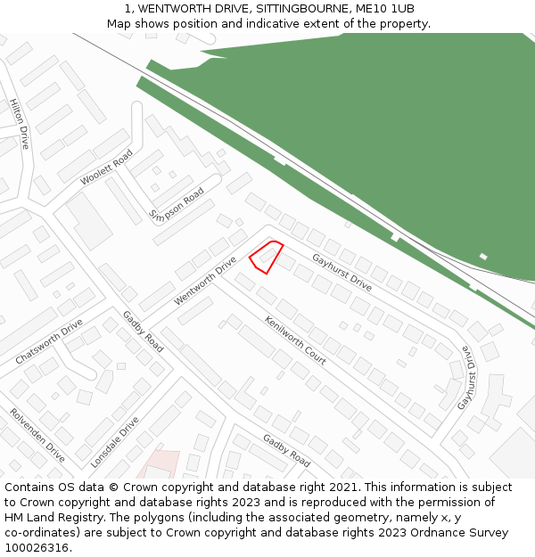 1, WENTWORTH DRIVE, SITTINGBOURNE, ME10 1UB: Location map and indicative extent of plot