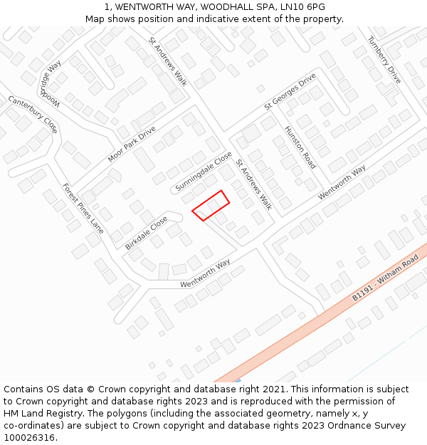 1, WENTWORTH WAY, WOODHALL SPA, LN10 6PG: Location map and indicative extent of plot