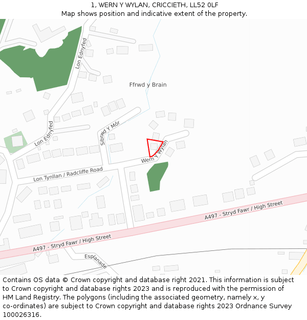 1, WERN Y WYLAN, CRICCIETH, LL52 0LF: Location map and indicative extent of plot
