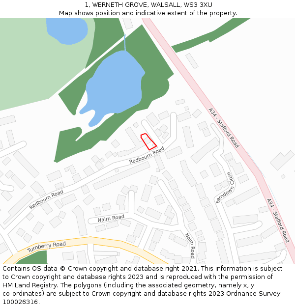 1, WERNETH GROVE, WALSALL, WS3 3XU: Location map and indicative extent of plot