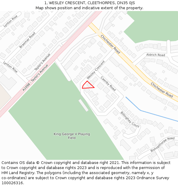 1, WESLEY CRESCENT, CLEETHORPES, DN35 0JS: Location map and indicative extent of plot